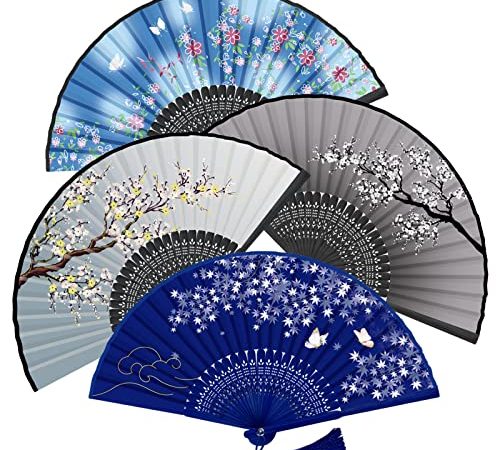 WEARXI Fächer Hochzeit – 4pack Handfächer, Fecher Sommer Hochzeit, Hand Fan Asiatische Deko für Geburttag, Party, Wedding, Fotografie, Wand Dekoration