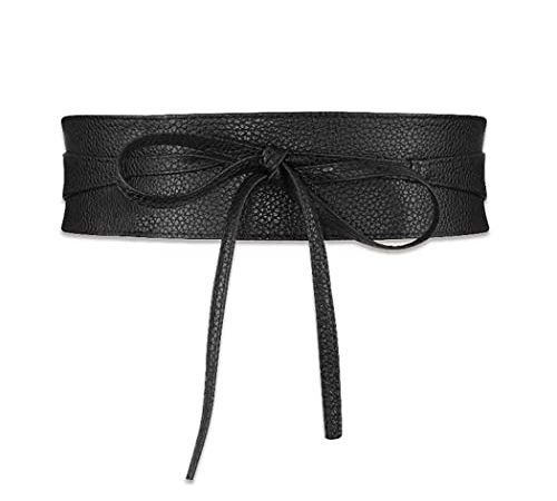 Aabellay Damen Leder Bowknot Taille Band Breite Gürtel korsett Retro Gebundenes Korsett Bandage Gurt Kostüm PU Leder Cinch Kleid Taillengürtel Gebundener Waspie Hüftgurt– Schwarz