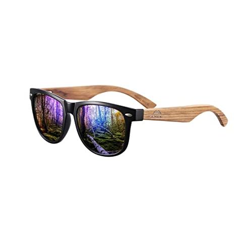 Amexi Sonnenbrille aus Holz für Männer und Frauen, Polarisiert Sonnenbrille UV400, CAT 3 CE, mit Etui, Stoff und Tasche (Grün1)