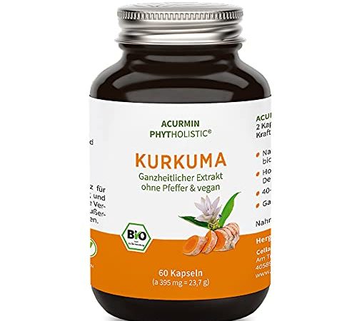 Bio Kurkuma Kapseln im Glas – 40-fache Bioverfügbarkeit ohne Pfeffer – 23 g frische Kurkuma – Mehrfach ausgezeichnet – C14 geprüft