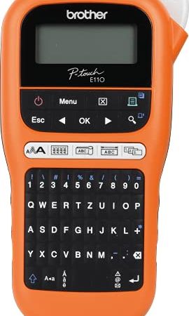 Brother PT-E110 Industrielles Beschriftungsgerät (für 3, 5 bis 12 mm breite TZe-Schriftbänder, Beschriftung von Kabeln und Anschlüssen), orange