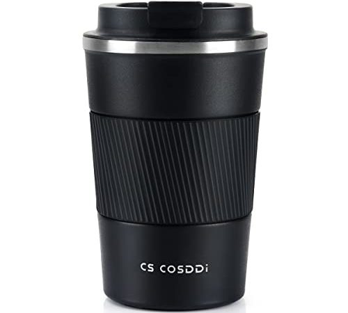 CS COSDDI Thermobecher- Isolierbecher, Edelstahl Travel Mug, 13oz/380ml Vakuum auslaufsicher Reisebecher mit Deckel, Autobecher, doppelwandig isoliert für Kaffee, Wasser und Tee, Kaffee-to-go Becher