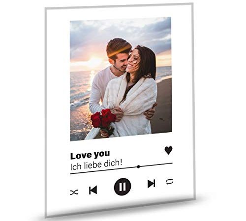 GRAVURZEILE Song Cover Glas Foto mit Bild + Titel und Musikalbum - Geschenk für Sie & Ihn - Geschenk für Frauen & Männer - Personalisierte Geschenke