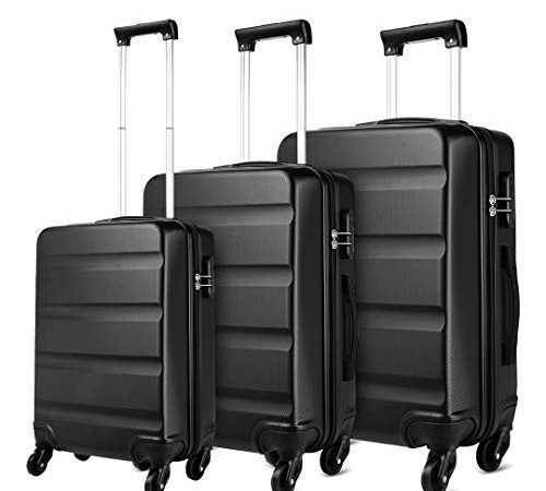 Kono Kofferset 3 Teilig Hartschale Reisekoffer ABS Leicht Trolley Rollkoffer Hartschalenkoffer Set - Klein Mittelgroß und Groß, Schwarz