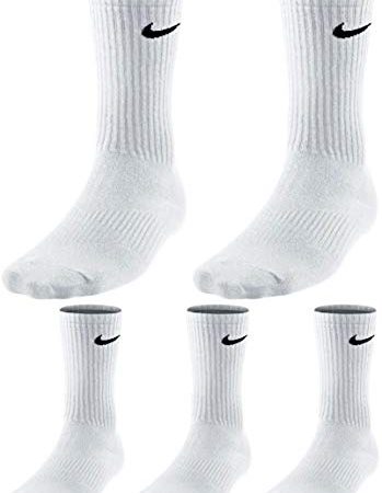 Nike Socken 5 Paar Herren Damen Sparset Tennissocken Sportsocken Laufsocken Paket Bundle, Farbe:weiß, Größe:42-46