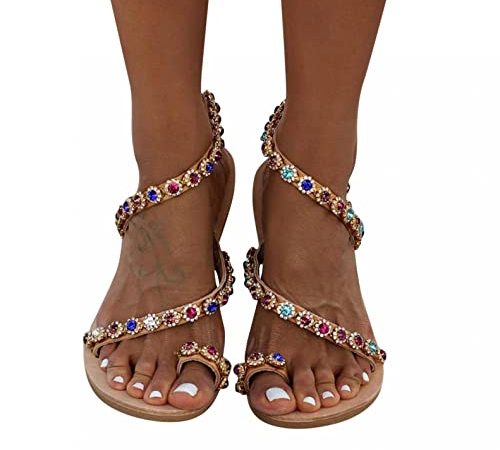 Sandalen Damen Sommer, Damen Flip Flops Flache Sandalen Zehentrenner Sandals Flip Toe-Thong Sommerschuhe Frauen Schaftsandalen Elegant Römersandalen Riemchensandale Sommer Strandschuhe