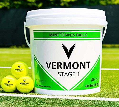 Vermont Mini Tennisbälle Grün [60 Bälle Eimer] - Stage 1 ITF-genehmigte Tennisbälle