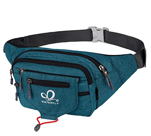 WATERFLY Bauchtasche Gürteltasche Damen und Herren Sport Hüfttasche für Laufen Fitness Joggen Wandern (Pfauen Blau Neu)