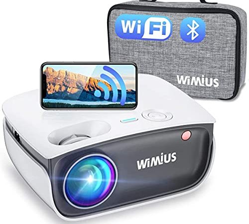 Beamer, WiMiUS 7000 Lumen Mini WiFi Bluetooth Beamer Support 1080P Full HD 4K Video Heimkino Projektor, -50% Zoom, Kompatibel mit TV Stick, PC, TV Box