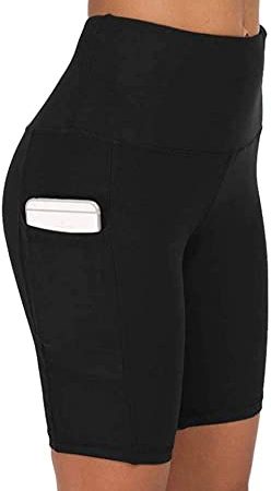 COTOP Laufhose Kurz Damen, Tights Sporthose Kurze mit Tasche, High Waist Leggings Shorts Sommer, Blickdicht Elastisch Yogahosen für Gym/Fitness/Jogging/Radfahren/Biker(Schwarz, XL)