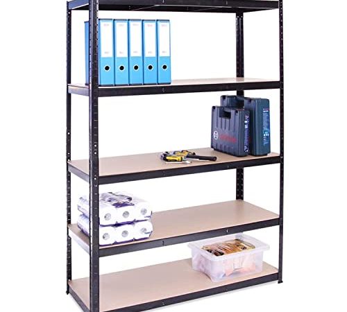 G-Rack Schwerlastregal, 1 schwarzes Lagerregal 5 Fächer - für Keller, Werkstatt, Abstellraum, Garage - Metall I 180 x 120 x 45 cm I 175 kg Last je Regalboden (Total 875 kg) I 5 Jahre Garantie