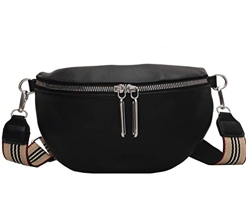 GSenhui Crossbody Bag Damen Breiter Gurt, Bauchtasche Damen Leder Geldbörse, Kleine Umhängetasche mit Reißverschluss und Abnehmbar Schultergurt, Handytasche Zum Umhängen Frauen,Schwarz