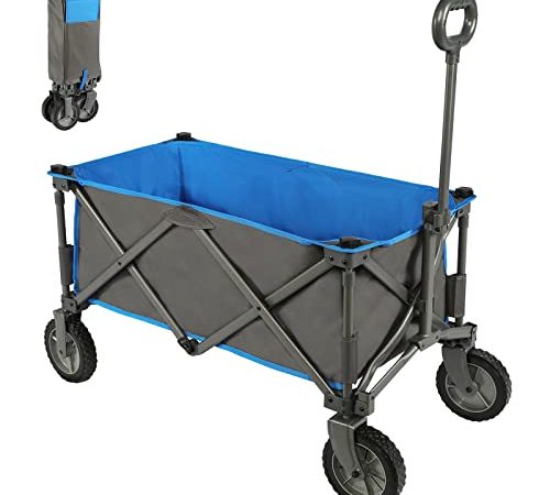 PORTAL Bollerwagen faltbar Handwagen mit abnehmbarem Stoff Transportwagen tragbar Strandwagen Gartenwagen Faltwagen belastbar bis 100kg für alle Gelände Blau