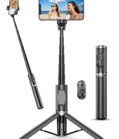 Selfie Stick Stativ [Stabil & Tragbar] 2022 Patent Design, Alles-In-Einem Selfie Stange & Handy Stativ mit Abnehmbare Fernbedienung für iPhone 13/12 Samsung usw