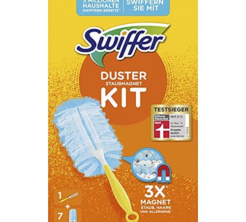 Swiffer Staubmagnet, Staubwedel ideal gegen Staub, Tierhaare & Allergene, Handgriff + 7 Tücher