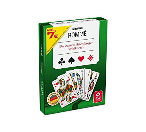 Ass Altenburger 22570071 Kartenspiel Rommé in Stülpschachtel, auch für Bridge und Canasta, französisches Bild, Weiß