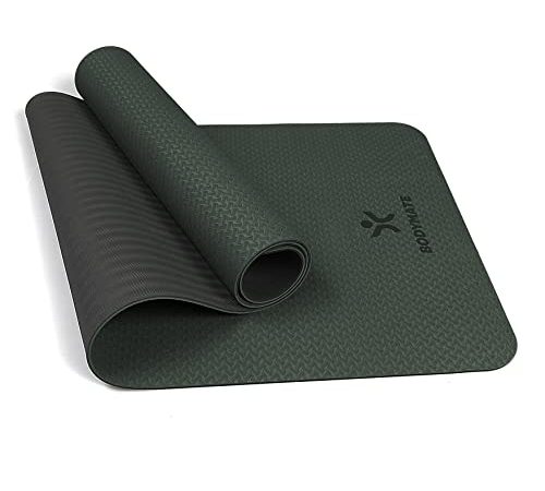 BODYMATE Yogamatte Premium TPE rutschfeste Fitnessmatte, Sportmatte Gymnastikmatte Matte für Fitness, Yoga, Pilates, Sport - Größe 183x61cm – Dicke 6mm Midnight-Green/Schwarz