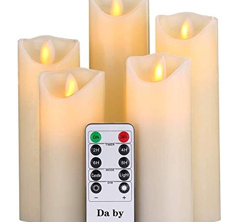 Da by LED Kerzen, flammenlose Kerze 300 Stunden Batterie Dekorative Kerze 5er Set (13cm, 14cm, 16cm, 18cm, 20cm).Die echt blinkende LED-Flamme ist aus Beige Echtwachs gefertigt