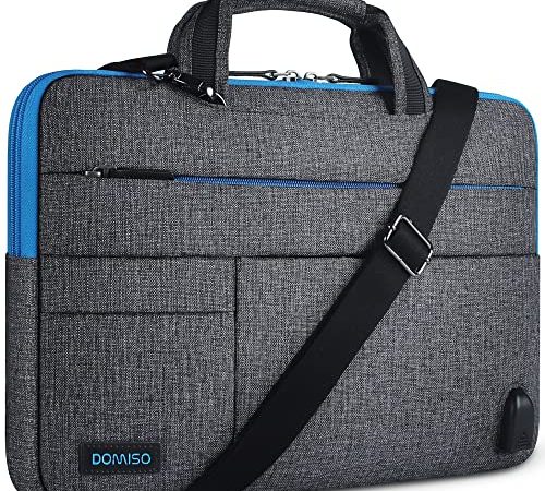 DOMISO 15-15,6 Zoll Wasserdicht Laptop Tasche Tragetasche Schultertasche mit USB Ladeanschluss für 15.6" Lenovo IdeaPad ThinkPad/HP Pavilion 15 ENVY 15 / Dell XPS 15 / Asus,Blauer Reißverschluss