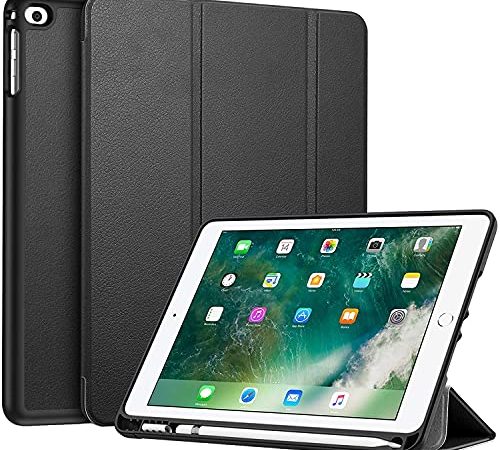 Fintie SlimShell Hülle für iPad 9.7 2018 / 2017 / iPad Air 2 2014 / iPad Air 2013 mit stifthalter - Superleicht Soft TPU Rückseite Abdeckung Schutzhülle, Auto Schlaf/Wach, Schwarz