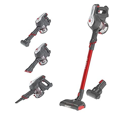 Hoover H-FREE 100 PETS Akku-Staubsauger, 2-in-1, Mini-Turbodüse für Tierhaare, bis zu 40 Min. Laufzeit, motorisierte LED-Bodendüse, beutellos, kabellos, Modell: HF122GPT, Rot/Titan