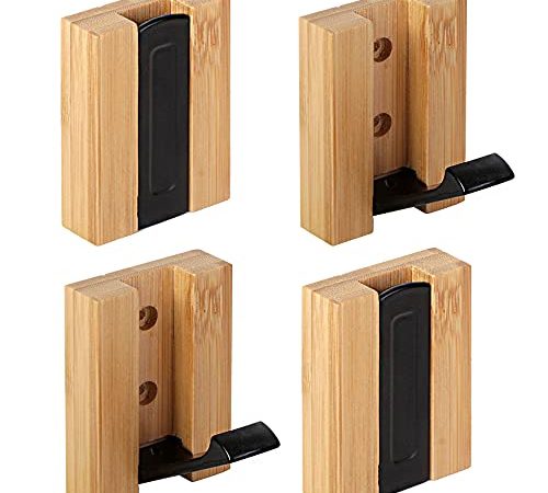 JSVER Kleiderhaken 4 stück Bambus Haken Garderobenhaken Wand Moderne Garderobenleiste Holz Faltbarer für Jacken, Mäntel, Schals, Handtaschen und Mehr, Holz