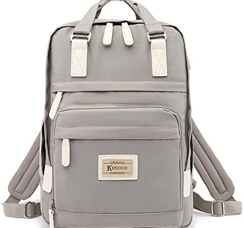 KeKour Rucksack Damen Lässiger Moderner Schulrucksack für 14 Zoll Laptop Rucksack Schule für Mädchen Teenager Camping, Reisen, Outdoor, Freizeit, Arbeit (Grau)