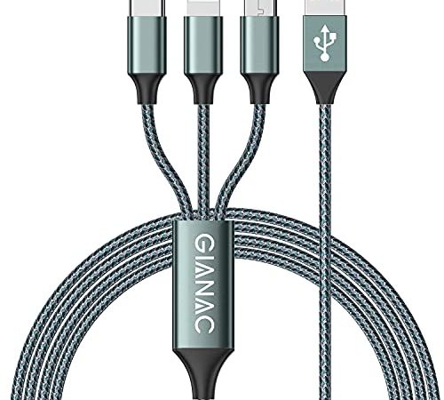 Multi USB Kabel,GIANAC Universal Ladekabel [1.2M] Schnell Ladekabel 3 in 1 Mehrfach Ladekabel iP Micro USB Typ C Lightning für iPhone, Android Galaxy, Huawei, Oneplus, Sony, LG, Honor View-Green