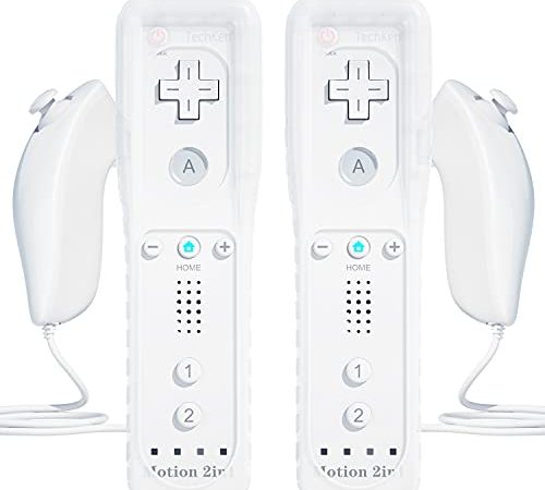 TechKen Wii Controller Set,Remote für Wii mit Motion Plus und Nunchuk Fernbedienung für Wii Kontroller mit Nunchuck Silikonhülle Handschlaufe