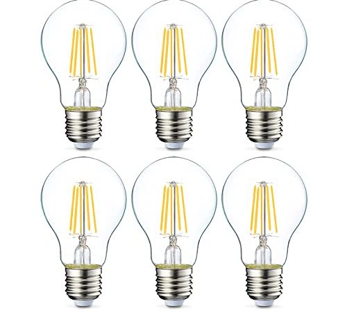 Amazon Basics LED-Leuchtmittel, Edison-Sockel E27, 4,3 W (entspricht 40-W-Glühbirne), nicht dimmbar, klares Filament, 6 Stück