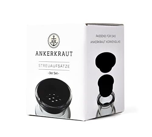 Ankerkraut Streueraufsätze für Korkengläser zum einfachen Dosieren, verschiedene Lochgrößen, 3-er Set