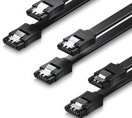 deleyCON 3x 50cm SATA III Kabel im Set S-ATA 3 Datenkabel - HDD SSD Verbindungskabel Anschlusskabel Metall-Clip 6 GBit/s - 2 Gerade L-Type Stecker - Schwarz