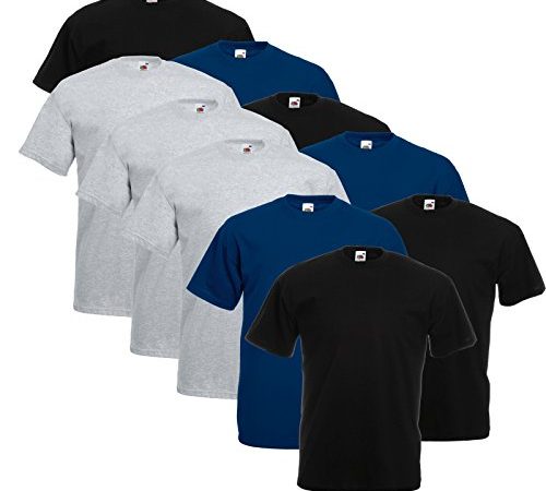 Fruit of the Loom 10 T Shirts Valueweight T Rundhals S M L XL XXL 3XL 4XL 5XL Übergröße Diverse Farbsets auswählbar (XL, 4 Schwarz / 3 Navyblau / 3 Grau)