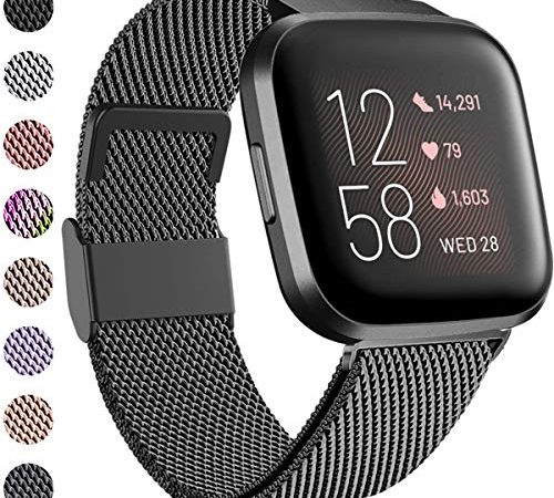 Funbiz Kompatibel mit Fitbit Versa Armband/Fitbit Versa 2 Armband, Edelstahl Handgelenk Metall Ersatzband Armbänder Kompatibel mit Fitbit Versa/Versa 2/Versa Lite, Klein, Schwarz