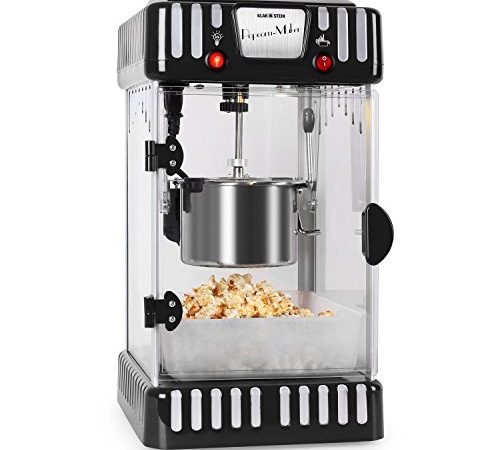 Klarstein Volcano Popcornmaschine - Popcorn-Maker, Popcorn-Bereiter, Retro-Design, 300 Watt, Edelstahl-Topf, Innenbeleuchtung, ca. 60 l/h, schwarz