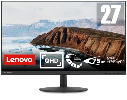 Lenovo L27q-30 68,58 cm (27 Zoll, 2560x1440, WQHD, 75Hz, WideView, entspiegelt) Monitor (HDMI, DisplayPort, 4ms Reaktionszeit, AMD Radeon FreeSync) schwarz