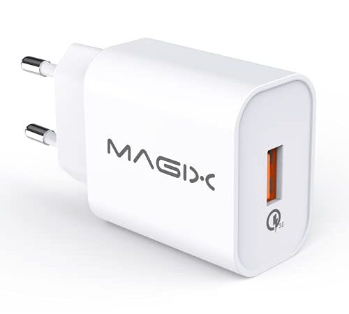 Magix Ladegerät Quick Charge 3.0 18W 3A, Wandladegerät Schnellladegerät Ladeadapter USB Ladestecker, AC 100-240V bis DC 6V 9V 12V (Qc 1.0 2.0 kompatibel) (Weiß)