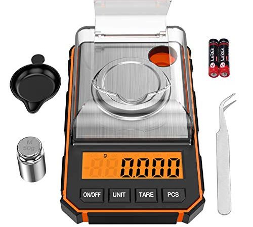 ORIA Feinwaage 0,001g, Digitale Milligramm Waage 50g / 0,001g, Digitale Taschenwaage mit LCD-Anzeige, Lab Digitale Waage, Tragbare Mini-Waage mit Wiegeschale, Kalibriergewichten und Pinzette - Orange