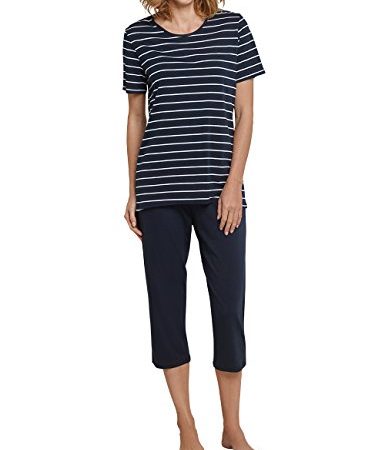 Schiesser Damen 3/4 Lang Zweiteiliger Schlafanzug, Blau, 46 EU