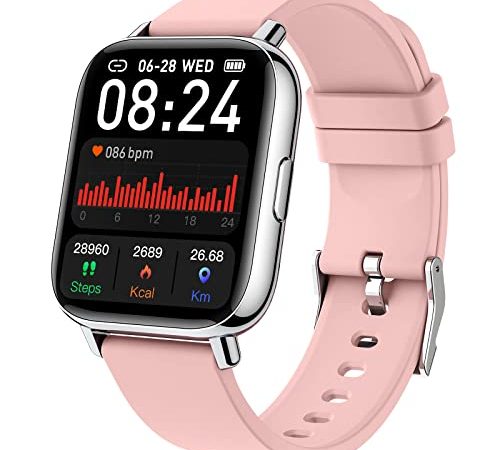 Smartwatch, Fitness Tracker Uhr 1,69 Zoll Touchscreen Armbanduhr IP68 Wasserdicht Smart Watch mit Pulsuhr Schlafmonitor 24 Sportmodi Schrittzähler Stoppuhr, Sportuhr für Damen Herren für iOS Android