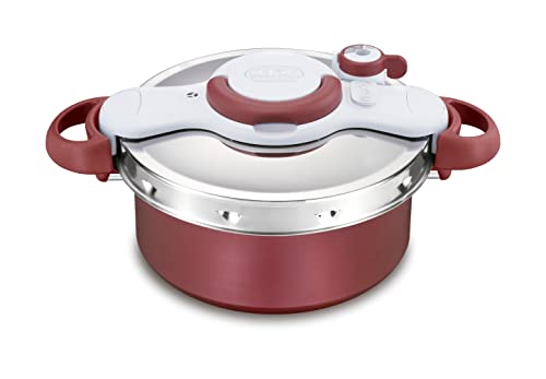 Tefal Clipso Minut Duo Schnellkochtopf 5 Liter aus Aluminium mit 5 Sicherheitssystemen und einfachem Einhandverschluss - grau / rot