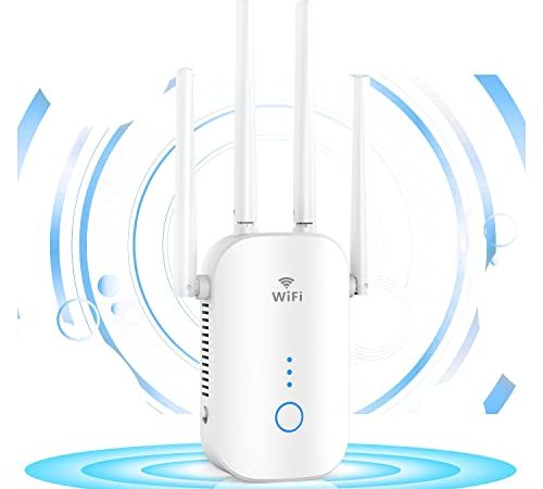 1200 Mbit/s WLAN Verstärker Repeater Dualband 2,4GHz+5GHz, WiFi Verstärker Mit LAN/WAN Port, WiFi Range Extender kompatibel zu Allen WLAN Ausrüstung, WPS, Plug & Play