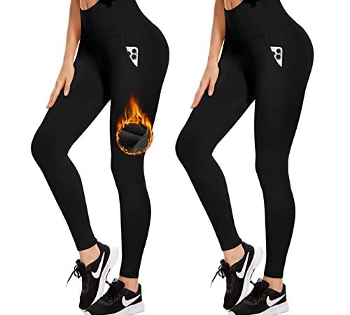 ACTINPUT Leggings Damen Gefüttert Thermoleggins Mit Innenfleece High Waist Schwarz Leggins Lang Winter Warme Sportleggins Strumpfhosen Yogahose Laufhose Sporthose mit Taschen