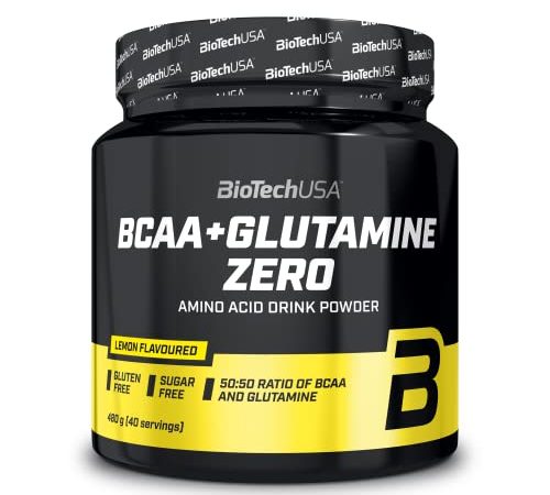 BioTechUSA BCAA + Glutamine Zero, Aromatisiertes Getränkepulver mit BCAA- und L-Glutamin-Gehalt, mit Süßstoffen, 480 g, Zitrone