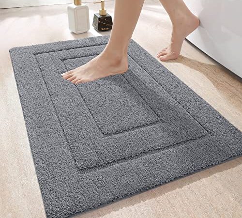 DEXI Badteppich rutschfeste,Weiche Badezimmerteppich Wasserabsorbierend Badematte maschinenwaschbar Badvorleger für Dusche,Badewanne und Toilette - Grau,60 x 90 cm