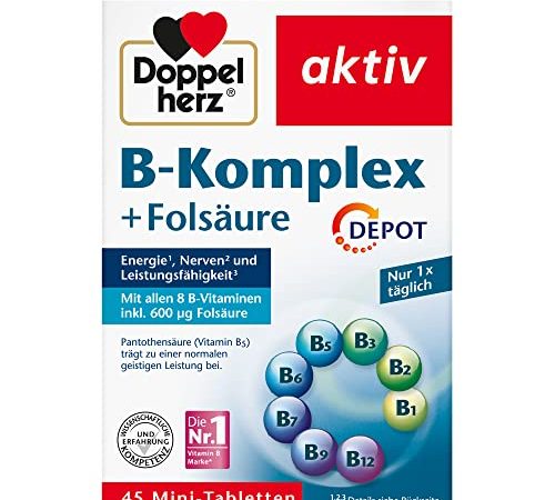 Doppelherz B-Komplex DEPOT mit Folsäure – B-Vitamine als Beitrag für die normale Funktion des Nervensystems und den normalen Energiestoffwechsel – 45 Tabletten