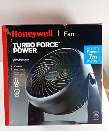 Honeywell TurboForce Turbo-Ventilator (Geräuscharme Kühlung, verstellbarer Neigungswinkel bis zu 90°, 3 Geschwindigkeitseinstellungen, Wandmontage, Tischventilator) HT900E, Schwarz