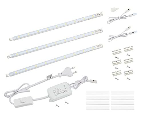 LED Unterbauleuchte mit Schalter 5W 400lm 4000k Neutralweiß Lichtleiste Küchenlampe Vitrinenbeleuchtung Schrankbeleuchtung mit 3x26cm Stripes für Küche Schrank Erweiterbar durch Stecksystem