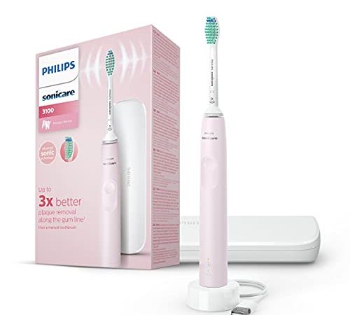 Philips Sonicare 3100 Series elektrische Zahnbürste mit Schalltechnologie, mit Drucksensor und Bürstenkopf-Wechselanzeige, sugar rose (Modell HX3673/11)