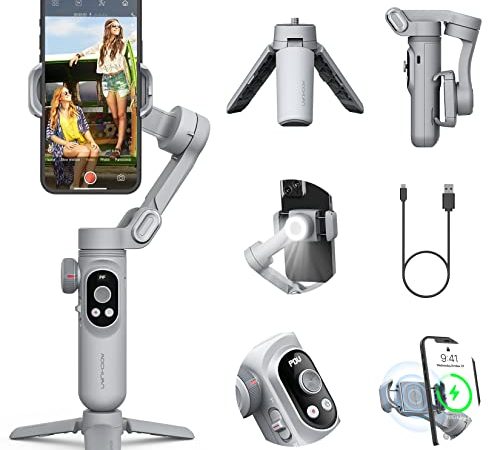 Professioneller Gimbal-Stabilisator für Smartphone mit drahtlosem Laden OLED-Display LED-Licht, 3-Achsen-Phone-Gimbal für iPhone 13 12 11 Pro/Max/Xs Galaxy S21-AOCHUAN SMART X Pro